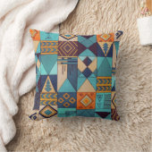 Turquoise & Orange Patchwork Tote クッション (ブランケット)