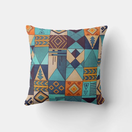 Turquoise & Orange Patchwork Tote クッション (裏面)