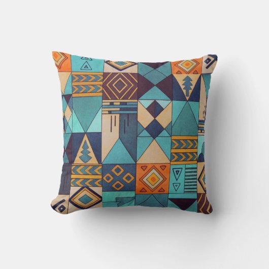 Turquoise & Orange Patchwork Tote クッション (正面)