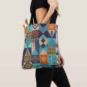 Turquoise & Orange Patchwork Tote トートバッグ (クローズアップ)