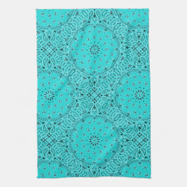 Turquoise Paisley Western Bandana Ltのスカーフのプリント キッチンタオル
