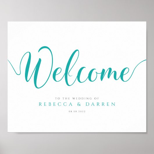 Turquoise Personalized Wedding Welcome Sign ポスター (正面)