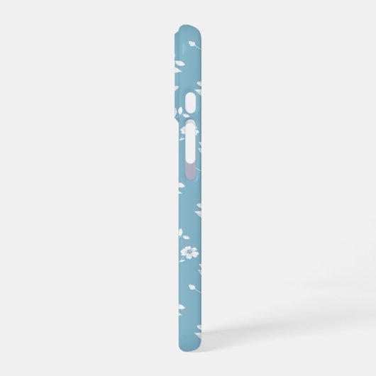 turquoise phone cover with white flowers iPhone 16ケース (左側面)