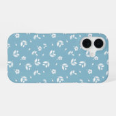 turquoise phone cover with white flowers iPhone 16ケース (裏面横)