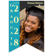 Turquoise Photo Graduation Party Congratulations バンティングフラッグ (第2の旗)