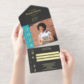 Turquoise Photo Modern Gold Foil Graduation Party オールインワン招待状 (切り取り部)