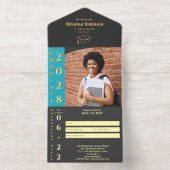 Turquoise Photo Modern Gold Foil Graduation Party オールインワン招待状 (内側)