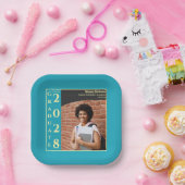 Turquoise Photo Modern Graduation Cap Party ペーパープレート (パーティー)