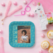 Turquoise Photo Modern Graduation Cap Party ペーパープレート (パーティー)