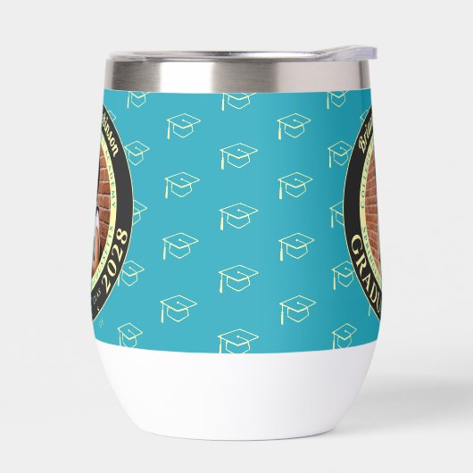 Turquoise Photo Modern Graduation Gift Tumbler (左面)