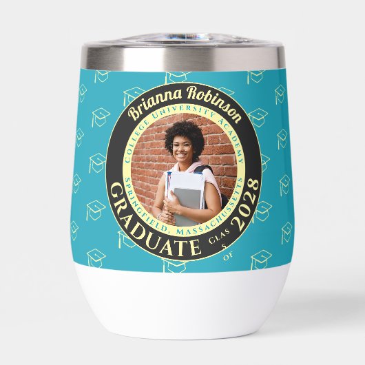 Turquoise Photo Modern Graduation Gift Tumbler (正面)