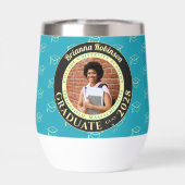 Turquoise Photo Modern Graduation Gift Tumbler (背面)