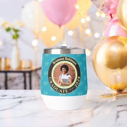 Turquoise Photo Modern Graduation Gift Tumbler (バチェラーパーティー (回転後))