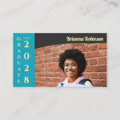 Turquoise Photo Modern Graduation Name Card コーリングカード (裏面)