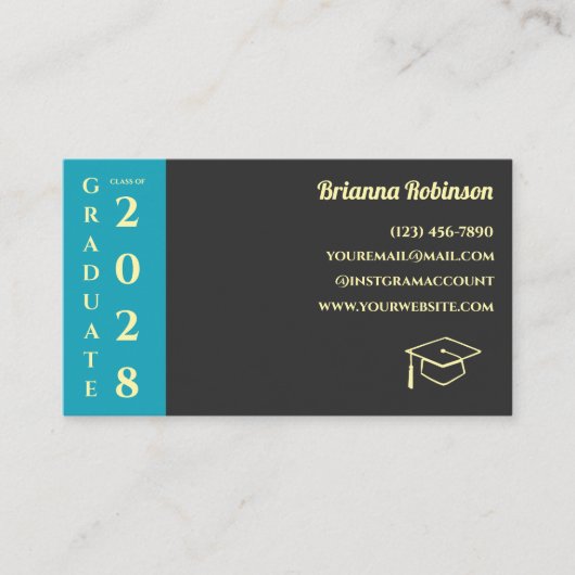 Turquoise Photo Modern Graduation Name Card コーリングカード (正面)