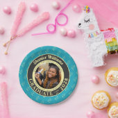 Turquoise Photo Modern Graduation Party ペーパープレート (パーティー)