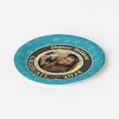 Turquoise Photo Modern Graduation Party ペーパープレート (アングル)