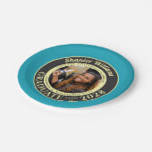 Turquoise Photo Modern Graduation Party ペーパープレート (アングル)