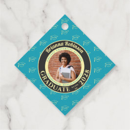 Turquoise Photo Modern Graduation Party Thank You フェイバータグ