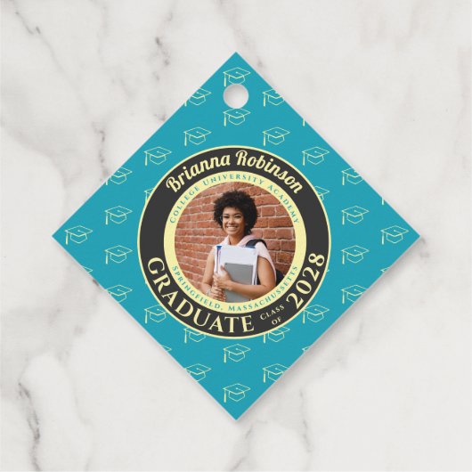 Turquoise Photo Modern Graduation Party Thank You フェイバータグ (裏面)