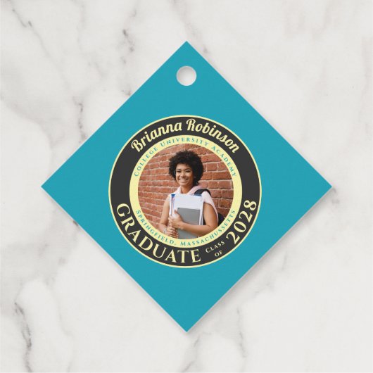 Turquoise Photo Modern Graduation Party Thank You フェイバータグ (裏面)