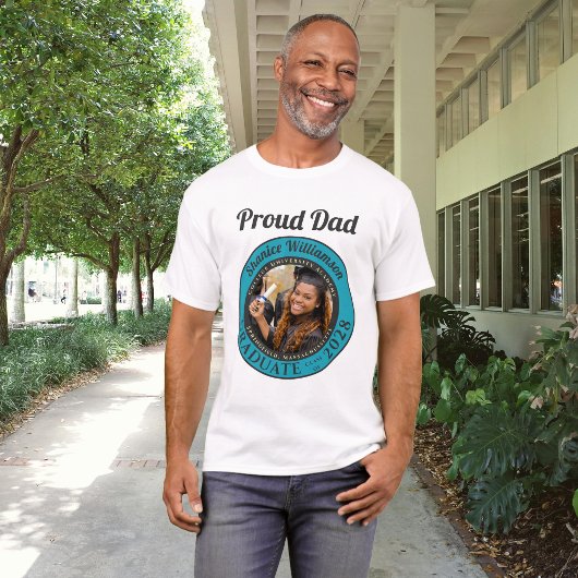 Turquoise Photo Modern Graduation Proud Dad Tシャツ