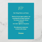 Turquoise Photo Modern Graduation Thank You Gold 箔シーズンカード (裏面)