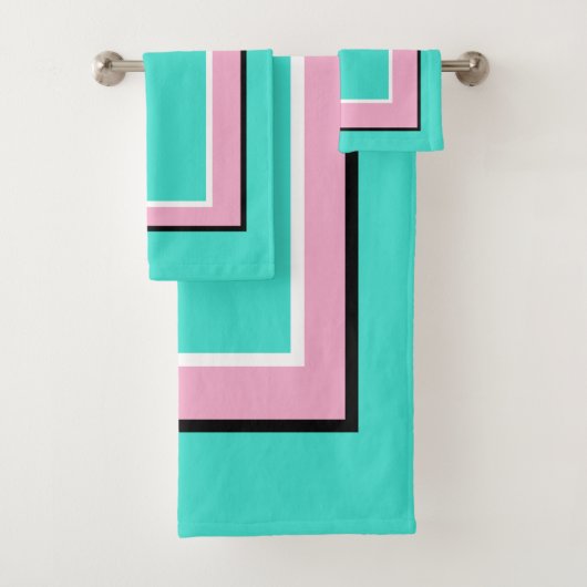 Turquoise Pink Black Block Pattern バスタオルセット (インサイチュ)