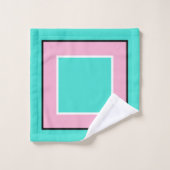 Turquoise Pink Black Block Pattern バスタオルセット (ウォッシュタオル)
