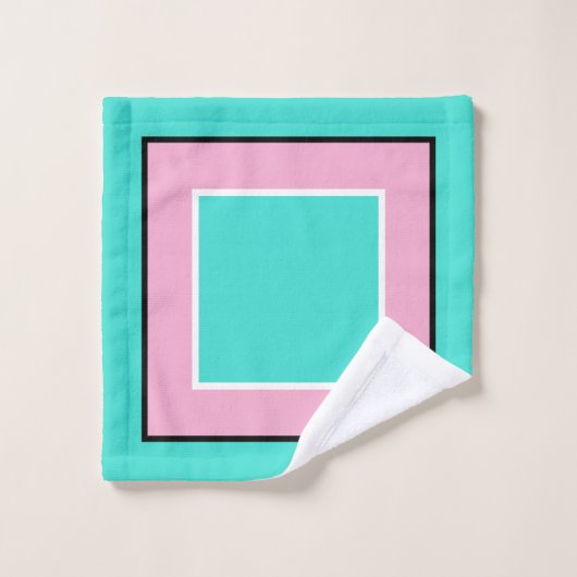 Turquoise Pink Black Block Pattern バスタオルセット (ウォッシュタオル)