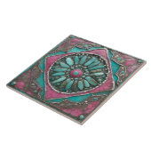 Turquoise & Pink Boho Mosaic Mandala Artwork タイル (側面)