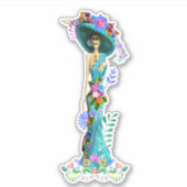 Turquoise & Pink Day of the Dead Elegant Catrina シール (正面)