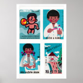 Turquoise & Pink Matchbox Labels Grid Print ポスター (正面)