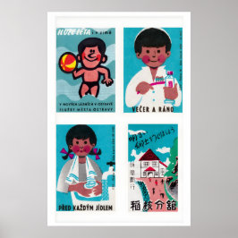 Turquoise & Pink Matchbox Labels Grid Print ポスター