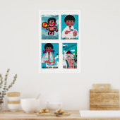 Turquoise & Pink Matchbox Labels Grid Print ポスター (キッチン)