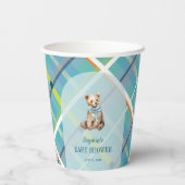 Turquoise Plaid Teddy Bear Baby Shower 紙コップ (裏面)