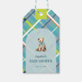 Turquoise Plaid Teddy Bear Bow Baby Shower ギフトタグ (正面)
