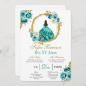 Turquoise Quinceañera Invitation 招待状 (正面/裏面)