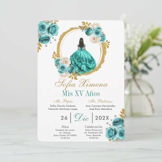 Turquoise Quinceañera Invitation 招待状 (スタンド正面)
