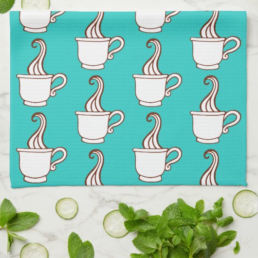 Turquoise Retro Coffee Diner Kitchen Towel Gift キッチンタオル (折り畳み)