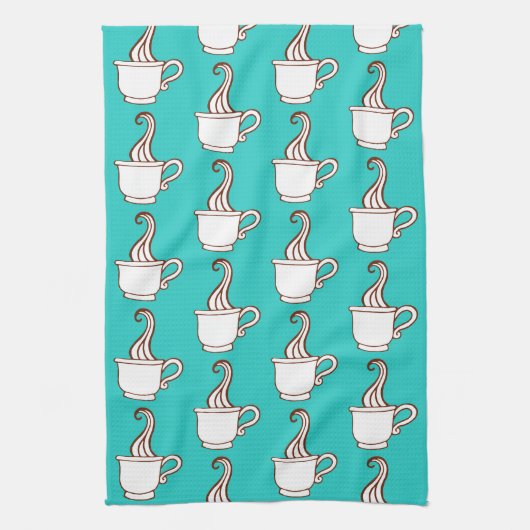 Turquoise Retro Coffee Diner Kitchen Towel Gift キッチンタオル (縦)