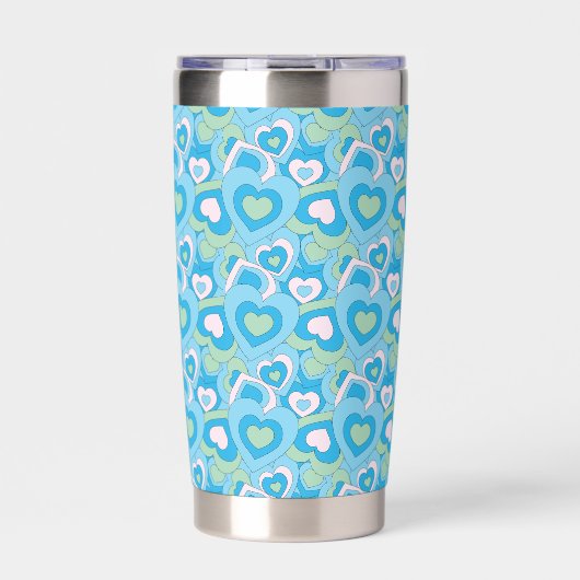 Turquoise Retro Heart Tumbler 保温保冷タンブラー (正面)