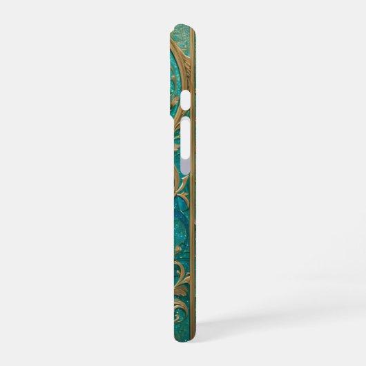 Turquoise Rococo Floral Phone Case iPhone 16ケース (左側面)