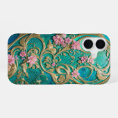 Turquoise Rococo Floral Phone Case iPhone 16ケース (裏面横)