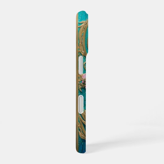 Turquoise Rococo Floral Phone Case iPhone 16ケース (右側面)