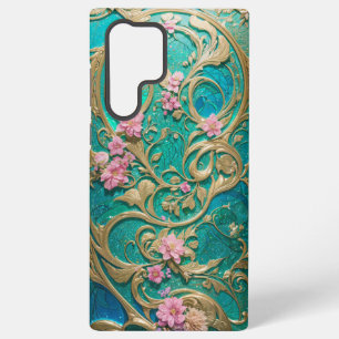 Turquoise Rococo Floral Phone Case Samsung Galaxy S22 Ultraケース