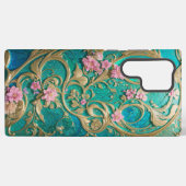 Turquoise Rococo Floral Phone Case Samsung Galaxyケース (裏面横)