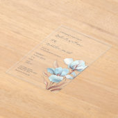 Turquoise Rose Gold 3D Flowers White アクリル招待状 (レイダウン)