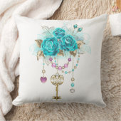 Turquoise Roses with Keys クッション (ブランケット)