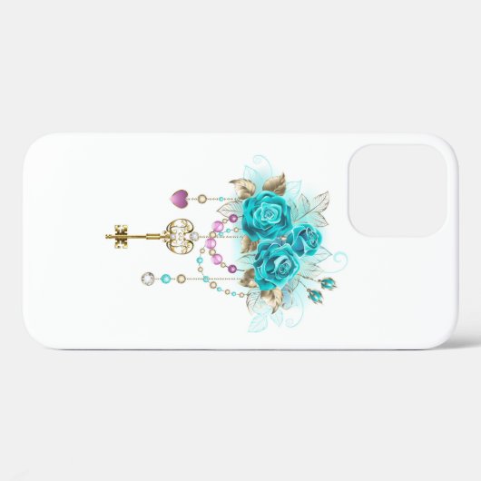 Turquoise Roses with Keys Case-Mate iPhoneケース (裏面 (横))